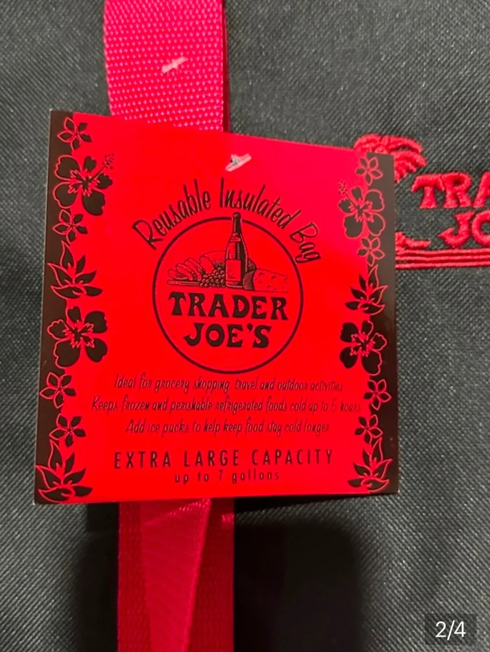 🆕Trader Joes Black Red Insulated XL Cooler Tote Reusable Shopping Bag NWT 🆓 🎁